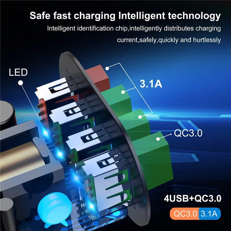 USLION-cargador USB para teléfono móvil, dispositivo de carga rápida de pared con 4 puertos, 48W, 3A Quik Charge 3,0, para iPhone 11, Samsung y