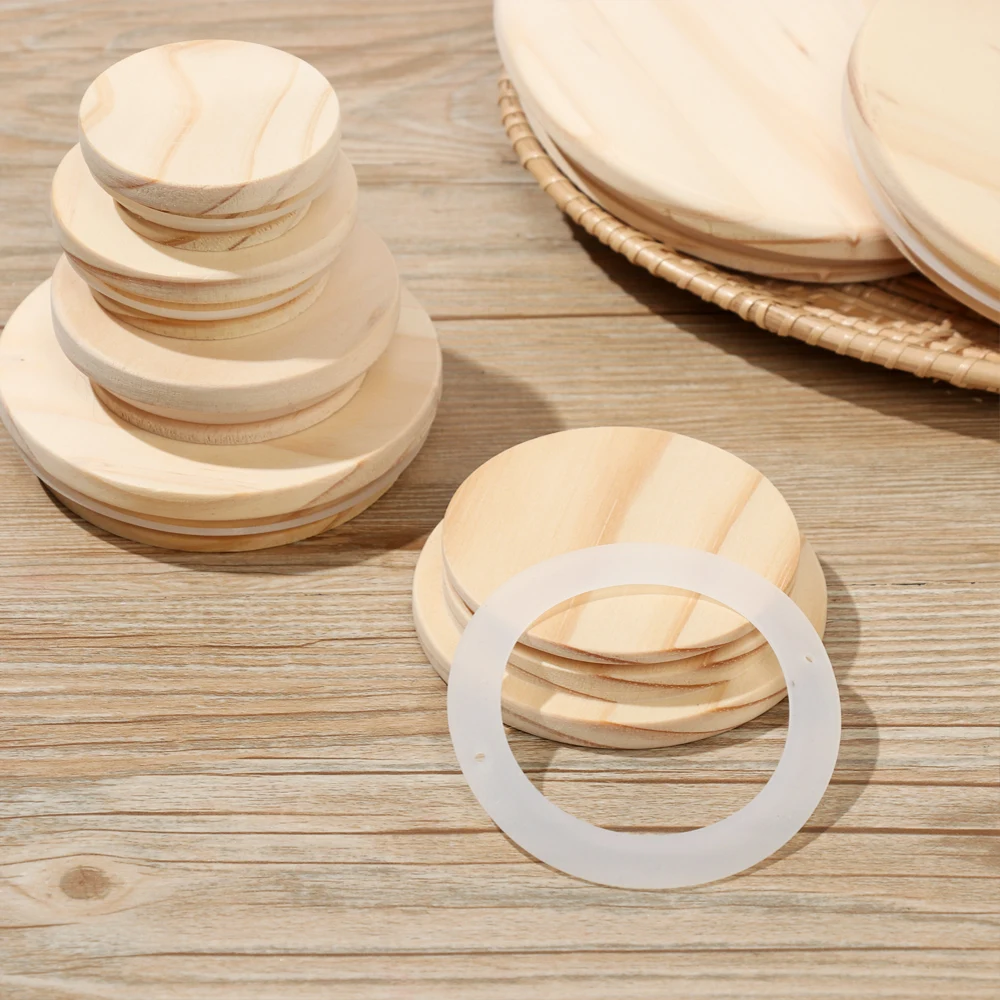 Various Sizes Reusable Wooden Kitchen Organization Bottle Sealing Caps Canning Storage Mason Jar Lid Wide Mouth Cover Wood Lids