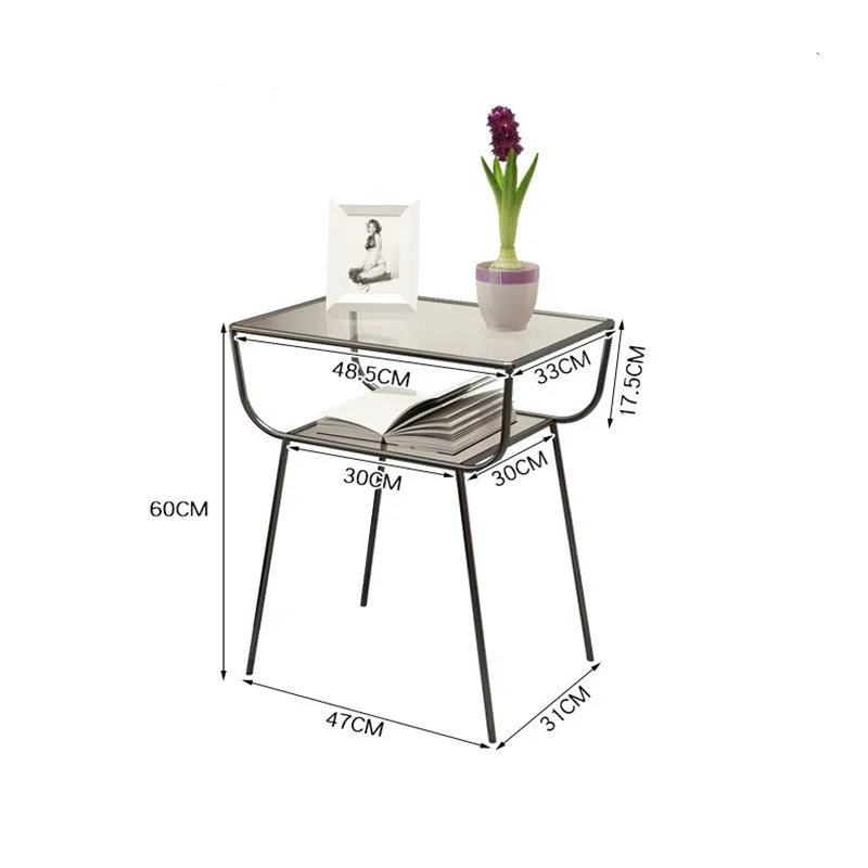 Ins Style Nordic Luxury Corner Table Steel Art Frame Toughened Glass Desktop Bedroom Modern Fashion Tatami Bedside Coffee