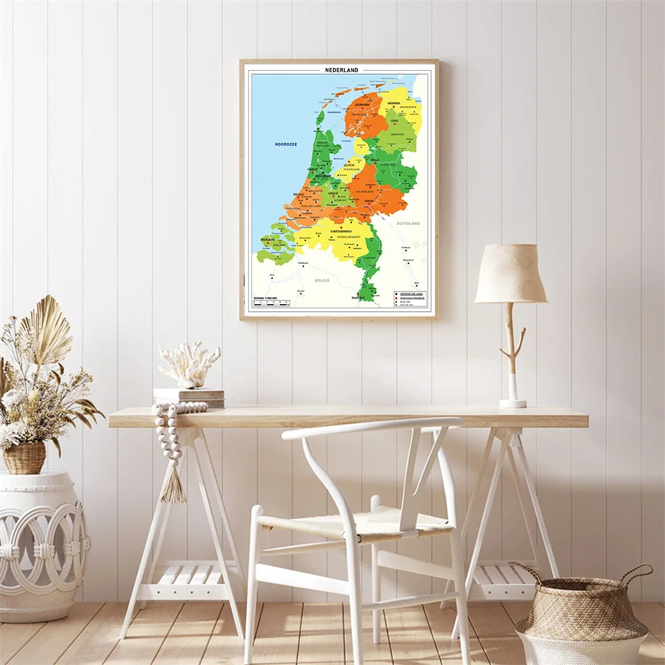 42*59cm mapa político do netherland em holandês pintura da lona parede poster viagem material escolar sala de estar decoração para casa