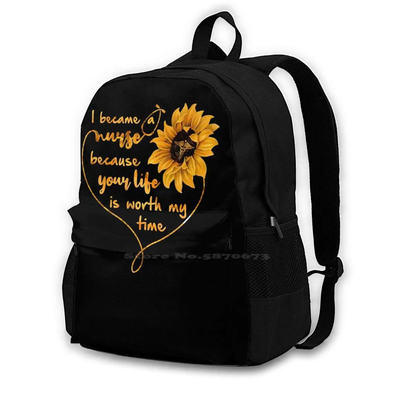 I Became A Nurse Because Your Life Is Worth My Time T-Shirt Gift School Bags Travel Laptop Backpack Nurse Nursing Nursing