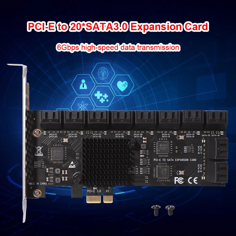 Mining 20/16/12/6 Ports SATA 6Gb to PCI Express Controller for PC Expansion Card PCIe to SATA III Converter PCIE Riser Adapter