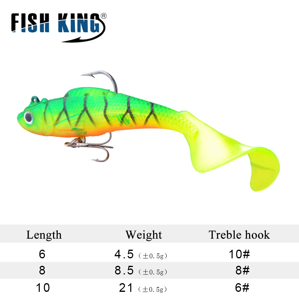 FISHKING 1PC 8/10CM Lure Soft Bait With 3D Eyes Treble Hooks lure stackle soft bait bass baits Treble Hooks Fishing Accessories