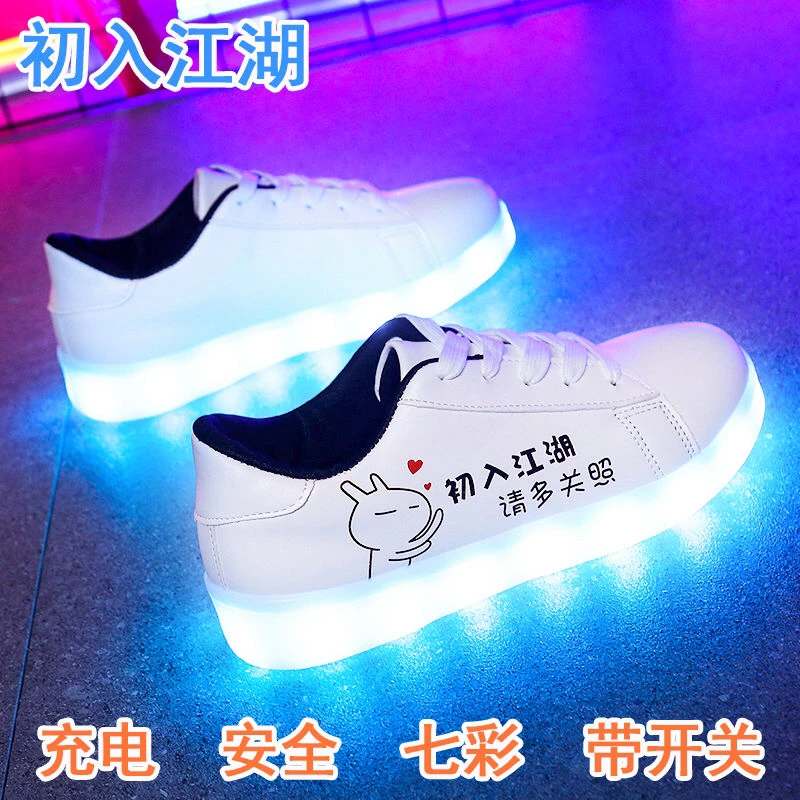 Boys and Girls 'Illuminated LED Luminous Sneakers, USB Adult Shoes, Calçado Branco, Homens e Mulheres, Branco, Novo, 2024