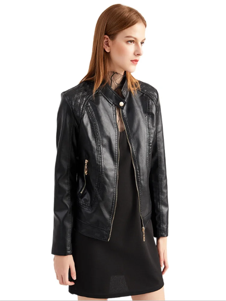 Women\'s leather jacket, faux leather biker jacket, spring and autumn, 2021NEW