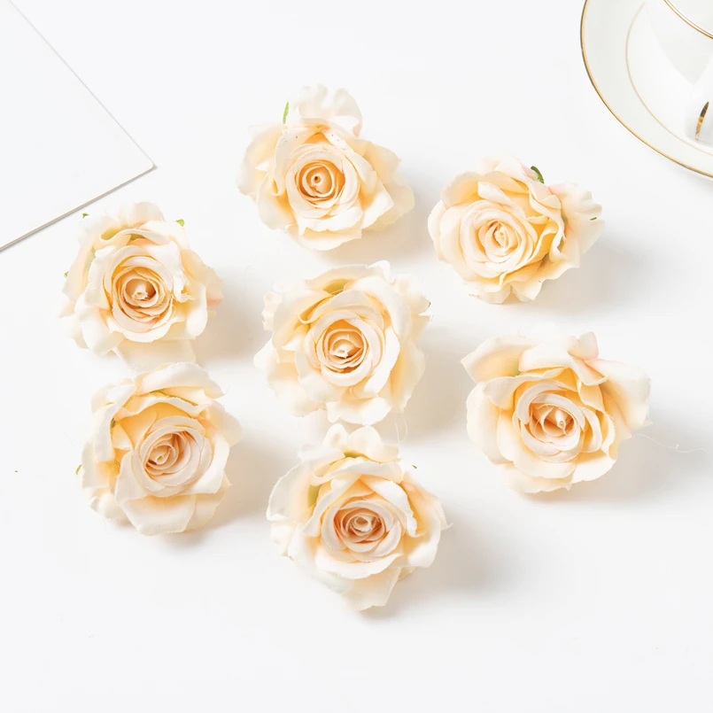100PCS Seidenrosen Kopf Künstliche Blumen Neujahr Weihnachtsdekorationen für Hausgarten Rosenbogen Diy Geschenke Box Gefälschte Pflanzen