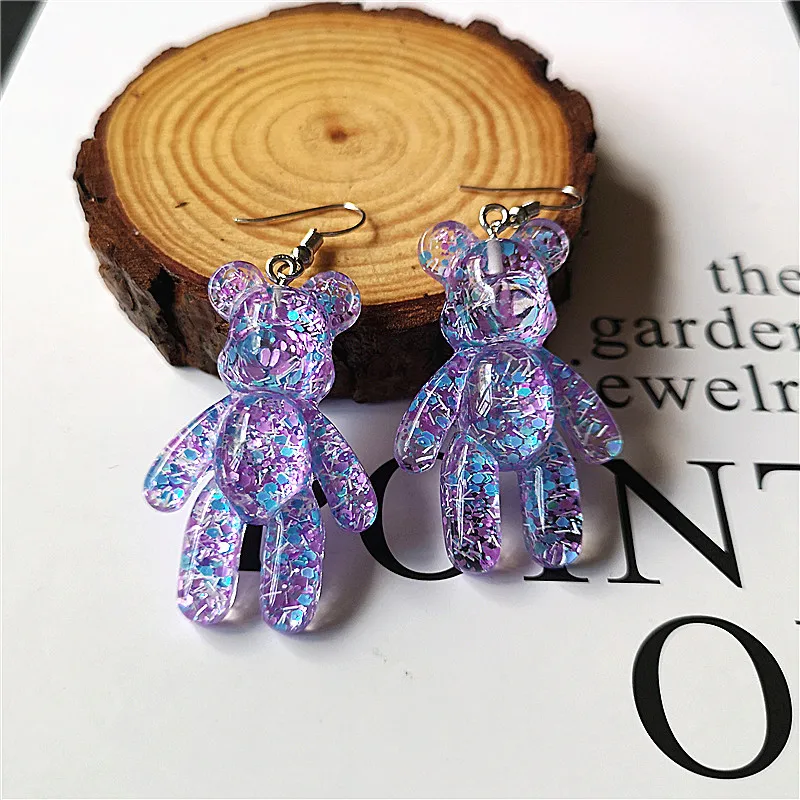 New Design Fashion Jewelry Korean Dangle Drop Earrings Glitter Colorful Gummy Bears Party for Women Girl Gift