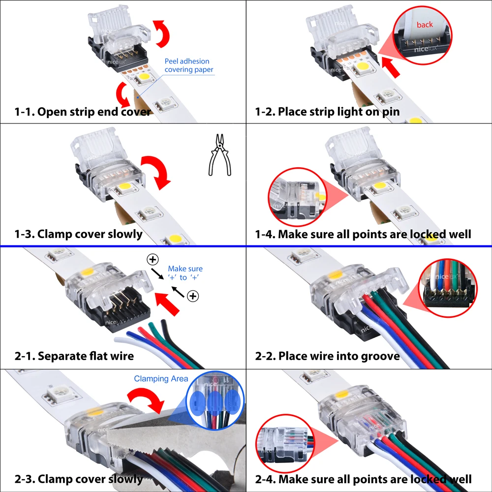 10pcs 5 Pin LED Strip Wire Connector for 12mm 5050 RGBW RGBY IP20 Non-waterproof LED Strip to Wire Connection Terminals