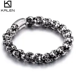12mm Punk Skull Bracelets For Men Stainless Steel 316L Skeleton Lion Charm Link Chain Male Gothic Jewelry