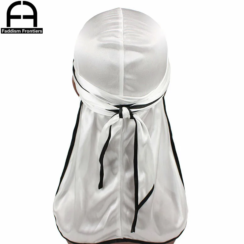 Unisex Männer Seidige Durag Schwarz Nähen Seide Durags Bandanas Für Männer Long Tail Doo Du Rag Wave Cap – Detail 7