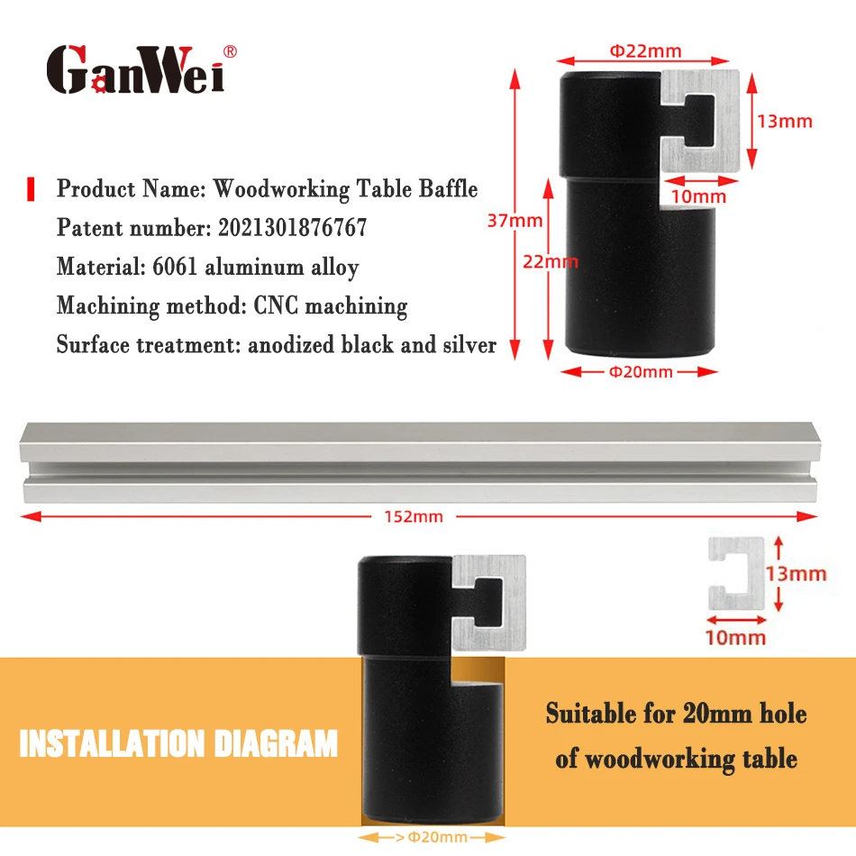 GanWei 1 pz/2 pz/4 pz piallatura Stop Board 19mm 20mm Dog Hole Bench morsetto di fissaggio in lega di alluminio deflettore piastra strumenti per la lavorazione del legno