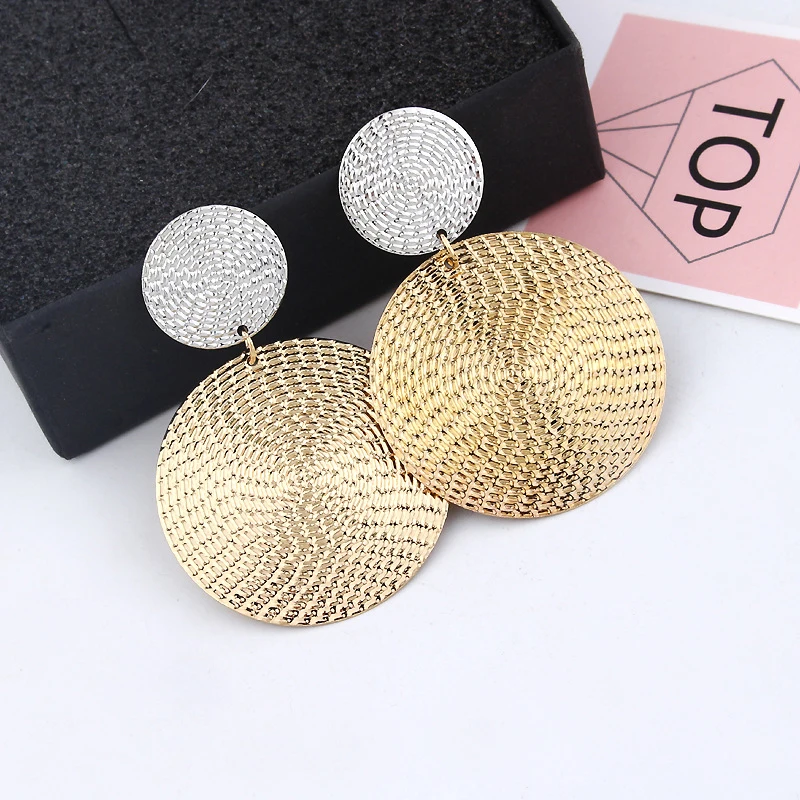 European Exaggerate Big Round Drop Earrings for Women Fashion Wedding Party Geometry Double Circle Dangle Ear Vintage Jewelry