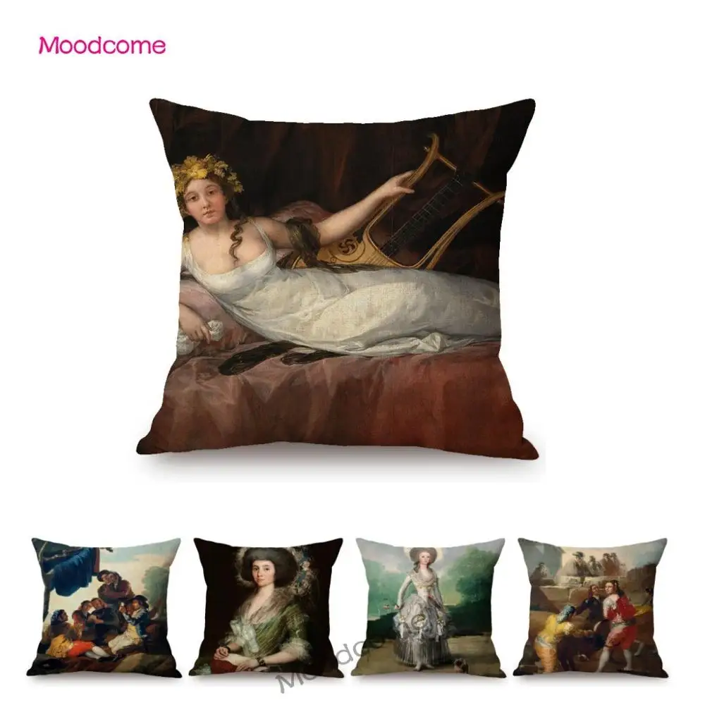 Spain Francisco Goya Fairy Girl Princess Duchess Venus Athena Greek Myth Oil Painting Classic Sofa Throw Pillow Cushion Cover