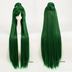 Sailor Pluto Meiou Setsuna Cosplay Wig Long Green With Detachable Bun Heat Resistant Synthetic Hair Wigs + Wig Cap