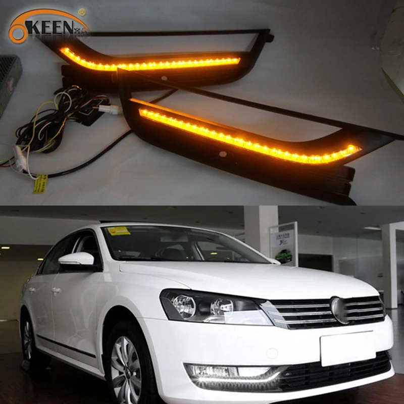 OKEEN 2PCS DRL Led For Volkswagen VW Passat 2013 2014 2015 Passat B7 Daytime Running Lights Fog head Lamp cover Daylight