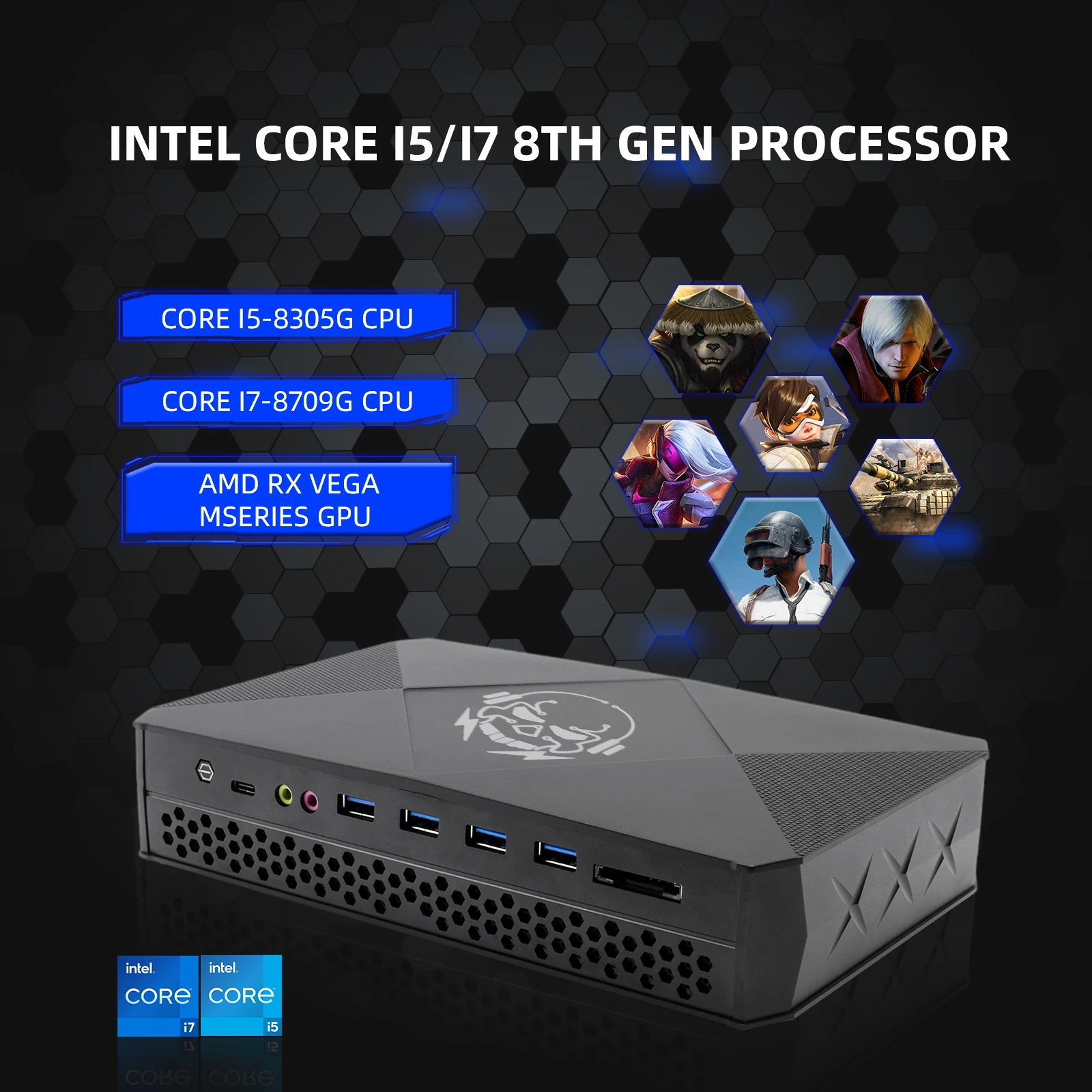 ミニPCゲーミングIntelCore i7,8709g,i5 8305g,rxバーガームgl,専用カード,4GB,2hdmi 2,ミニdp,4ディスプレイ,k