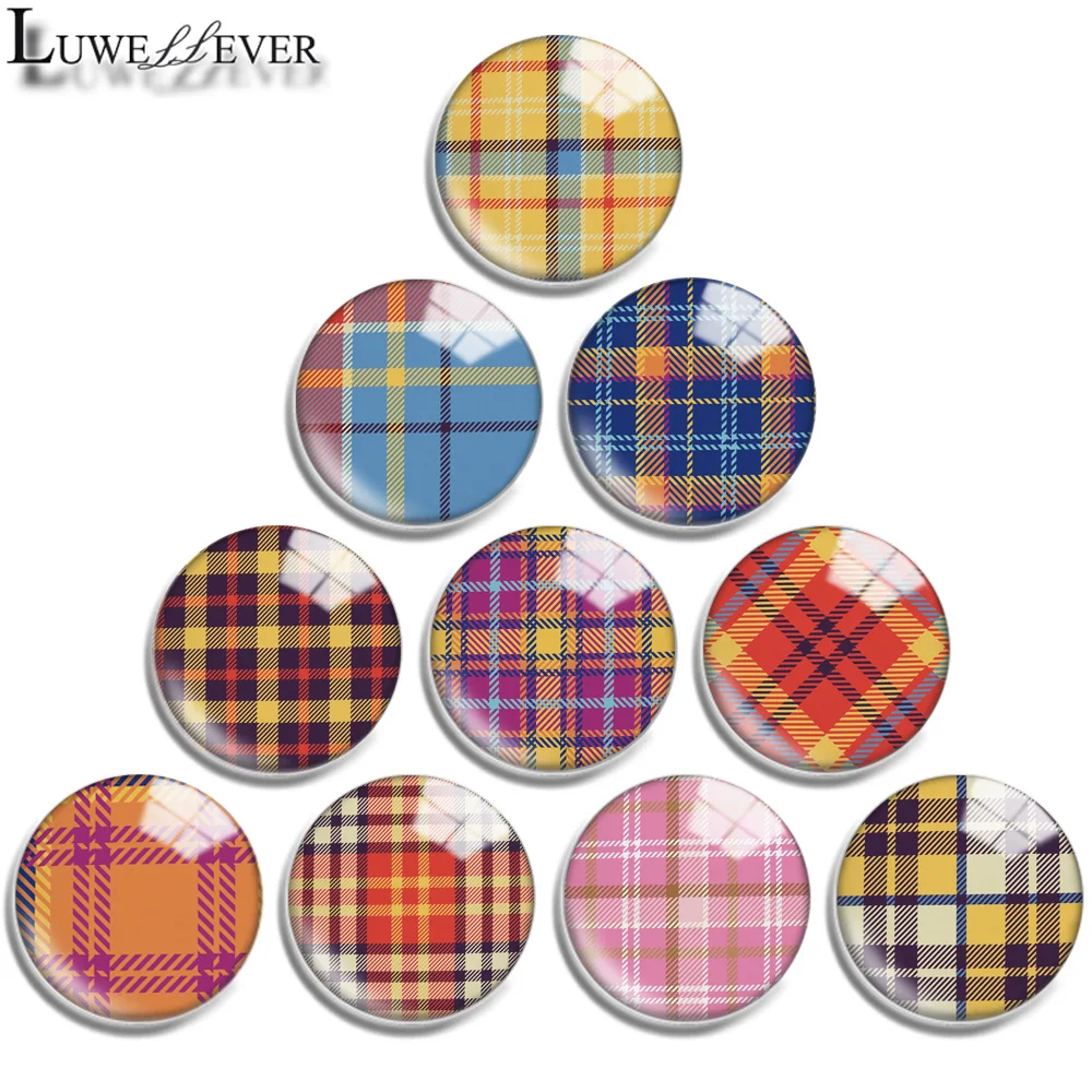 12mm 16mm 20mm 25mm 30mm 40mm 739 Grid Patterns Mix Round Glass Cabochon Jewelry Finding 18mm Snap Button Charm Bracelet