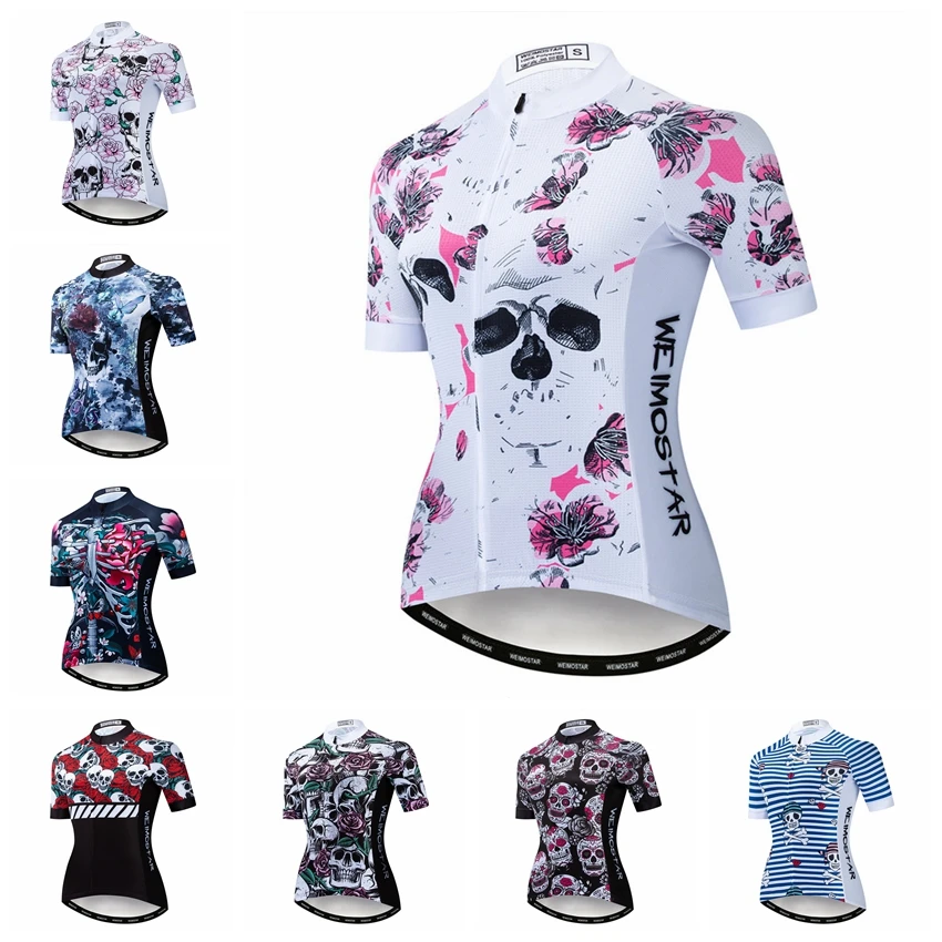 2019 Cycling Jersey women Bike Jerseys female road MTB bicycle shirt Short Sleeve maillot Girl Racing top SKull red black summer