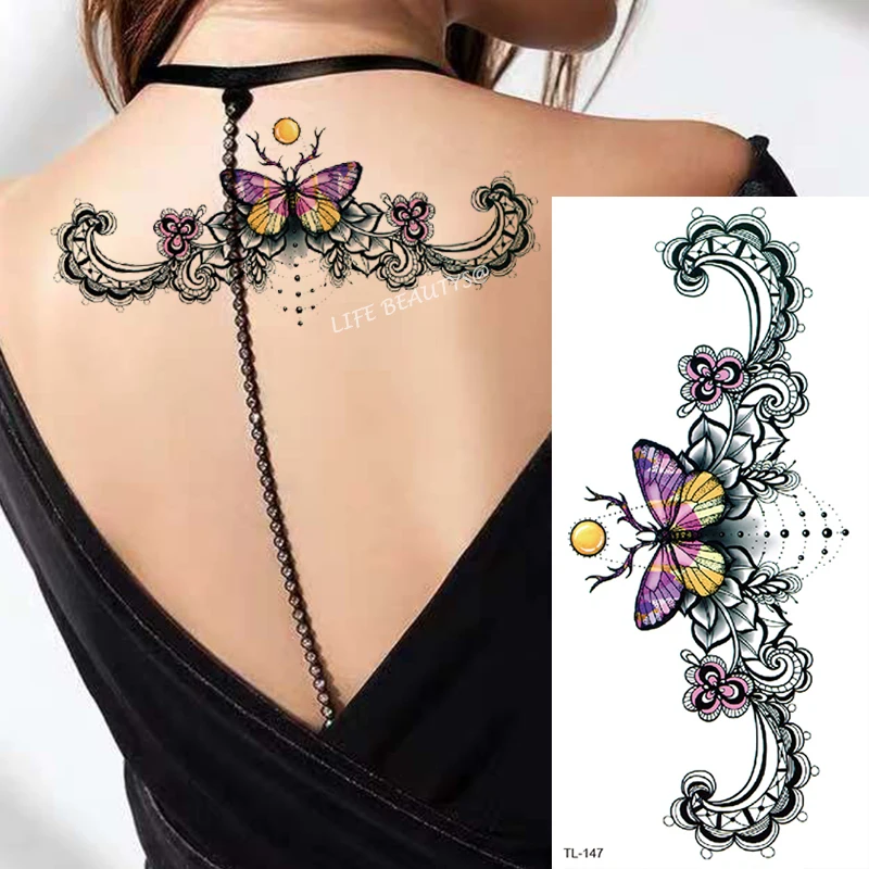 Belleza flor Diamante Negro Rosa impermeable tatuaje temporal arte corporal manga del brazo transferencia de agua pegatina de decoración falsa para