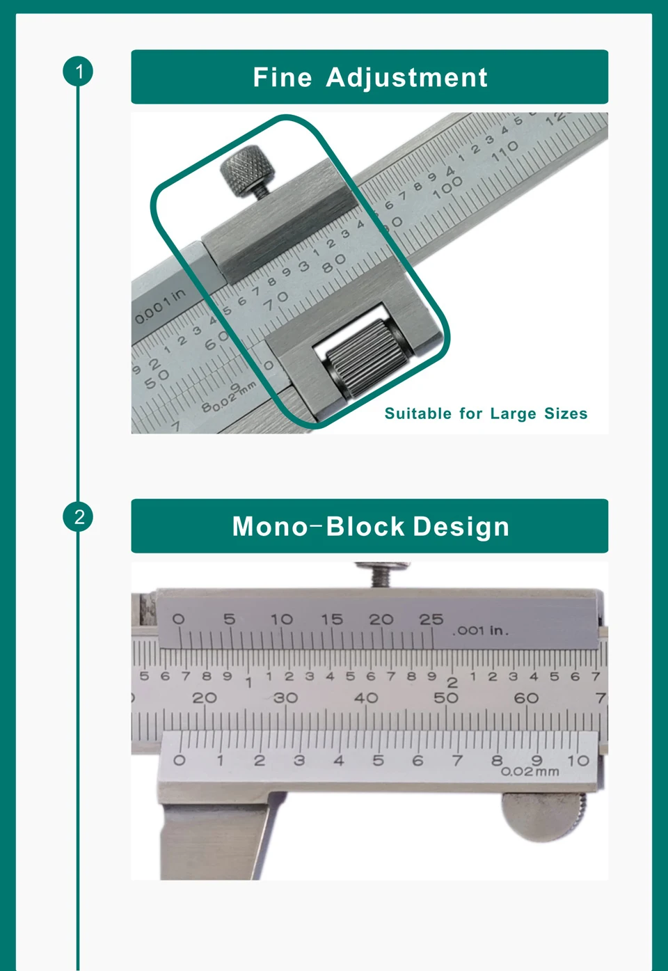 INSTAR Messschieber Edelstahl Mono-Bloack 150 mm/6 Zoll DIN-Standard 200 mm/8 Zoll mit Feineinstellung 150 x 0,05 mm – Detail 5