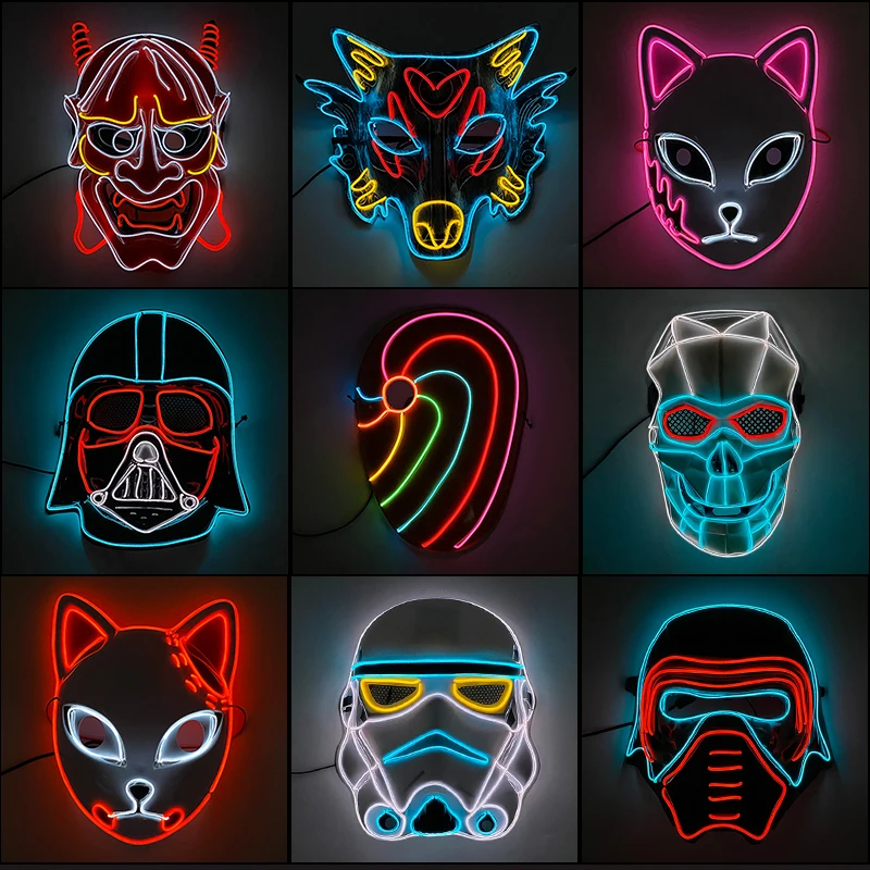 New Designed Glowing Halloween Party Mask Flashing LED Masks EL Neon Light Cosplay Mask Costume Props Glow Party Supplies