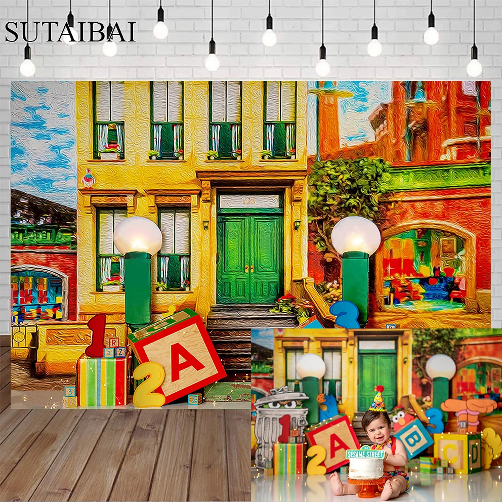 Cartoon Cake Smash Newborn Birthday Backdrop Child Portrait Photo  1st Boy or Girl Birthday Photography Poster Photo Stuio Props