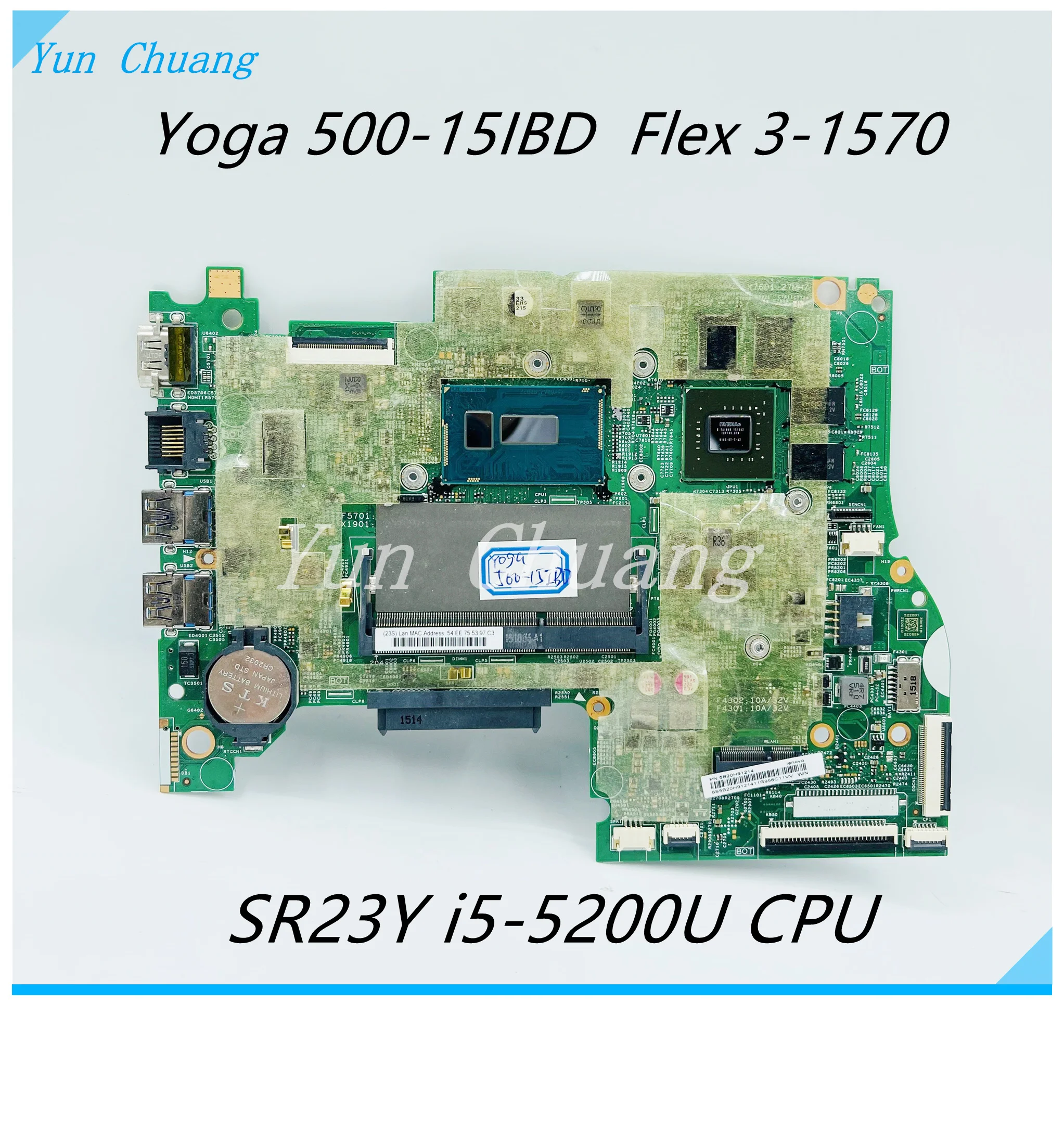 5B20H91214 14217-1M 448.03N03.001M For Lenovo Flex 3-1570 YOGA 500-15IBD Laptop Motherboard i5-5200U i7-5500U CPU 920M/940M 2GB