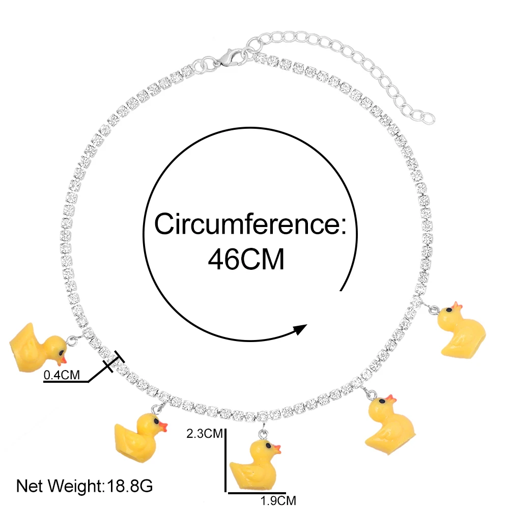 Fashion Cute Cartoon Little Yellow Duck Charms Pendant Necklace for Women Shining Crystal Tennis Chain Necklace Creative Jewelry
