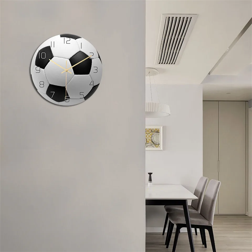 3D Vision Football Pattern Wall Clock For Boys Bedroom Decoration Acrylic Silent Pointer Clock Home Decor Sport Ball Clock Watch