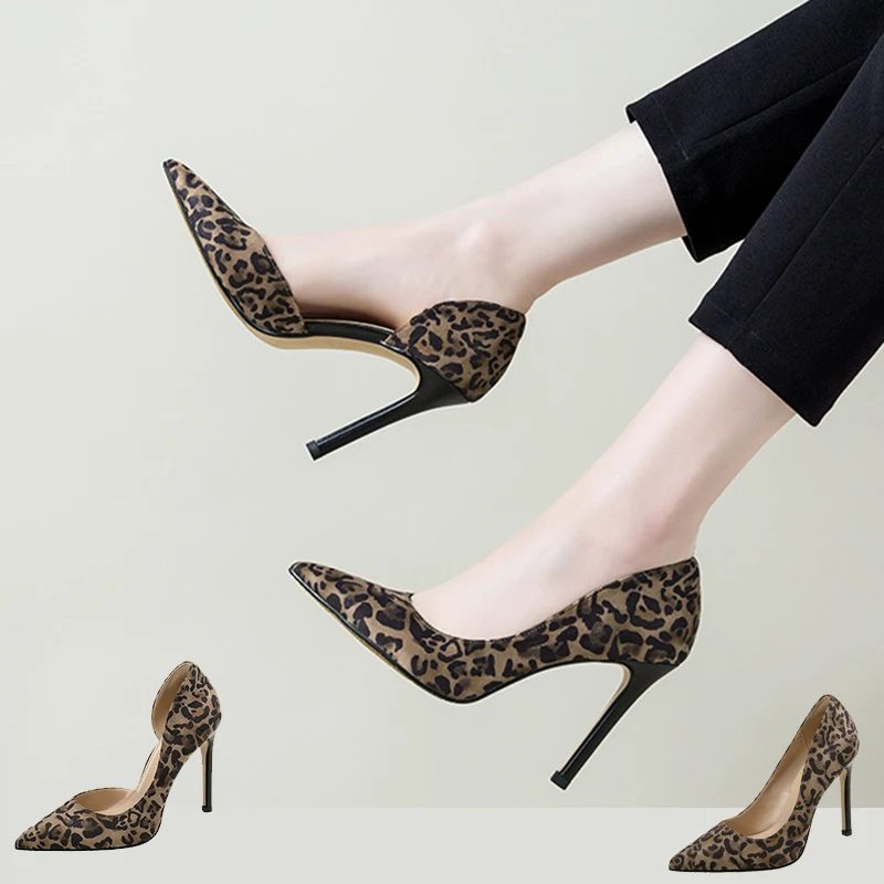 

Женская обувь на высоком каблуке 8 см 10 см; Пикантные элегантные женские офисные туфли-лодочки с леопардовым принтом; Обувь на каблуке; Женские туфли с острым носком на каблуке; Размер 41