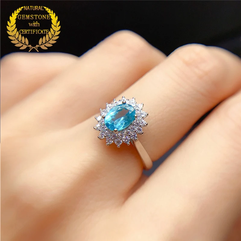 

WEAINY Paparacha Color Natural Apatite Ring S925 Sterling Silver Ring Fashion Jewelry Women's Gift Simple Jewelry Birth Stone