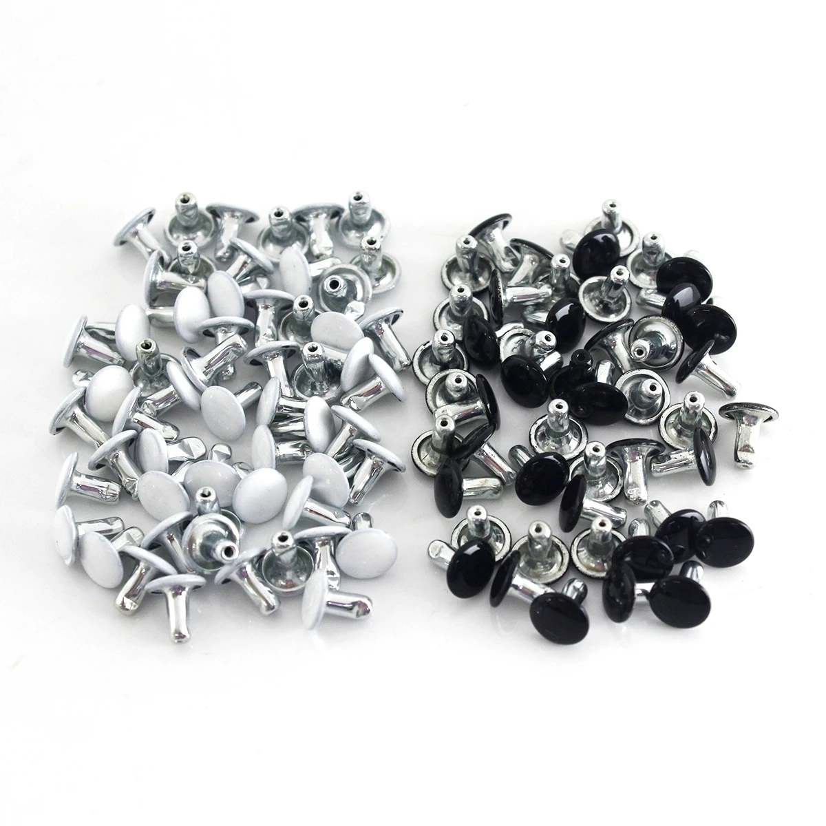 100sets 6/8mm Metal Double Cap Rivets Studs Black White Round Head Leather Craft Bag Belt Clothing Hat Shoes Pet Collar Decor