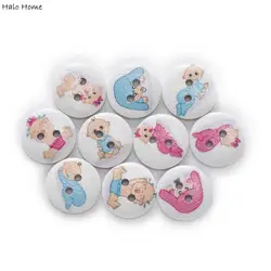 50pcs Baby Theme Round Wooden Buttons Sewing Scrapbook Clothing Gifts Crafts Handwork Accessories Jacket Blazer 15mm