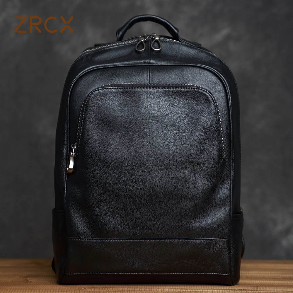 ZRCX Genuine Leather Men\'s Shoulder Backpack Cow Leather Multifunctional Travel Bag Leisure Backpack Computer Bag for 16inch