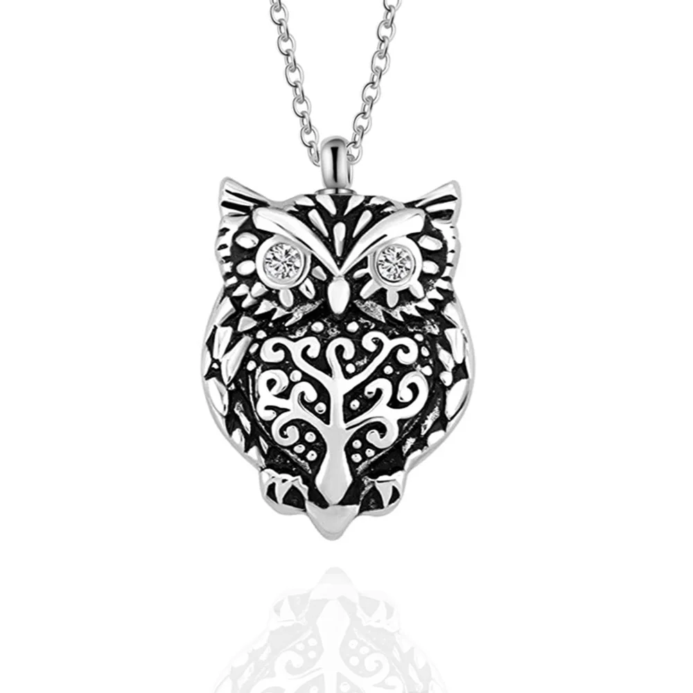 Cremation Jewelry Retro Owl for Ashes Pendant Urns Animal Stainless Steel Memorial Necklace for Women Men Drop shipping