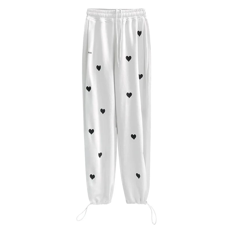 

Spring And Autumn Thin Hot Girl Love Printed Sports Trousers High Waist Elastic Waist Casual Loose Trousers