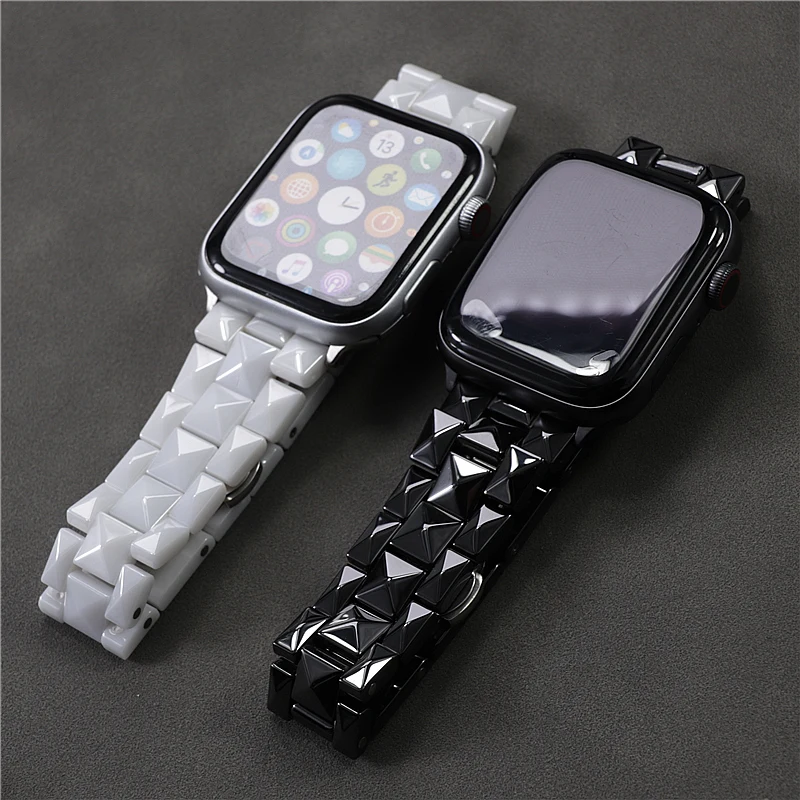 Relief Rhombic Ceramic for Apple Watch 38 40 41 42 44 45mm Watch Strap Bracelet Ceramic Watchband iWatch series 7 SE 6 5 4 3 2 1