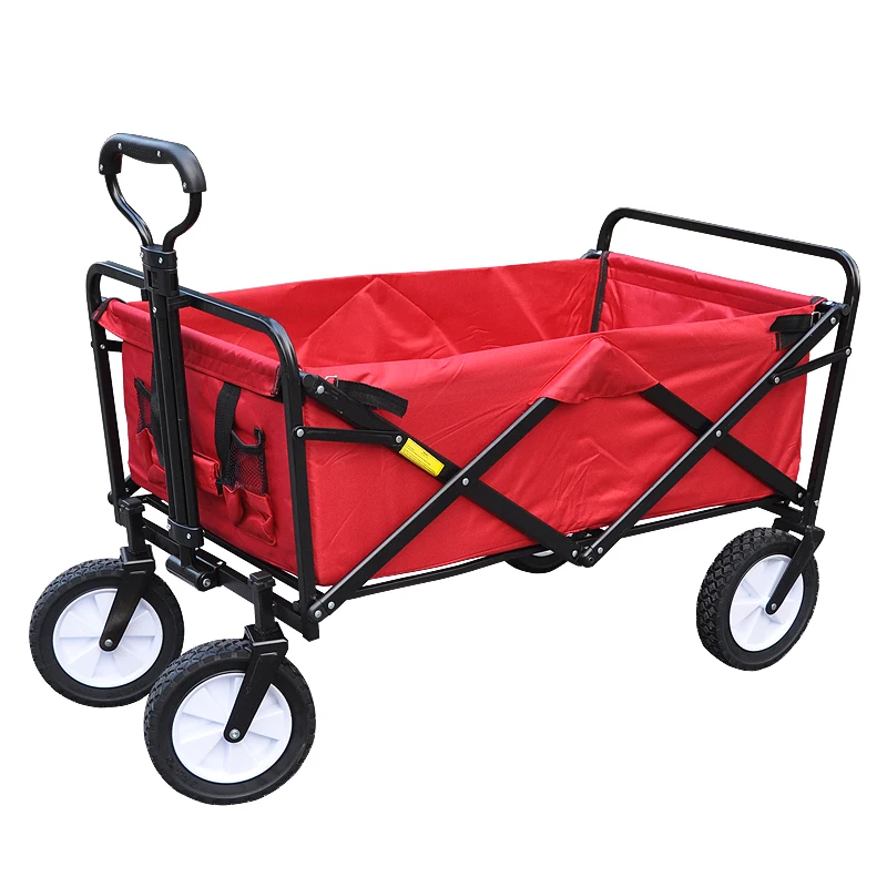 Portable Camping Shopping Cart, Steel Frame Outdoor Wagon, Collapsible Folding Utility Trolley