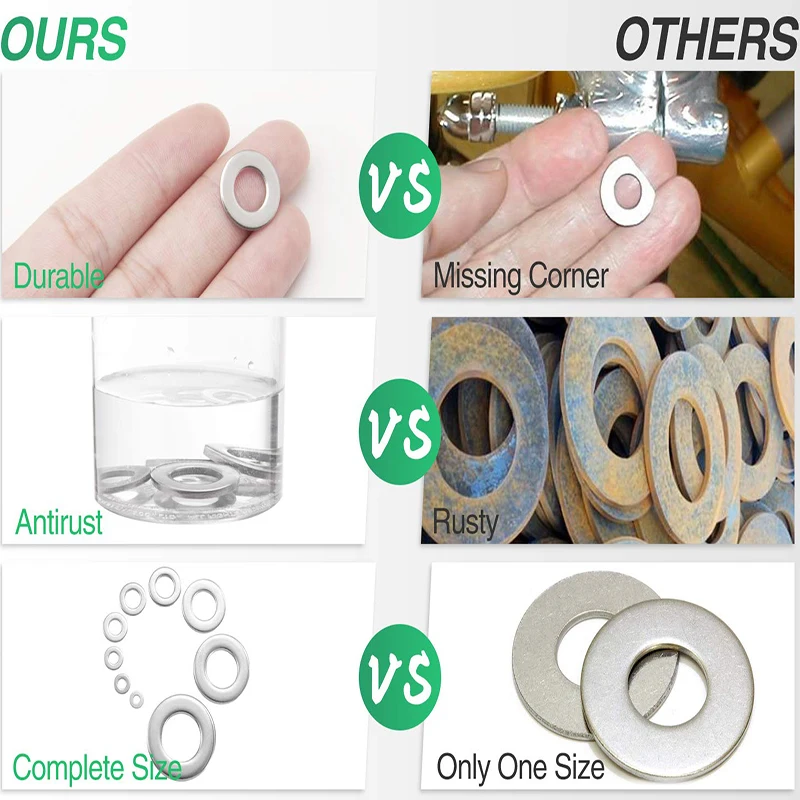 105Pcs/Set Stainless Steel Washer M3 M4 M5 M6 M8 M10 Mixed Spring Metric Washer Assortment Kit