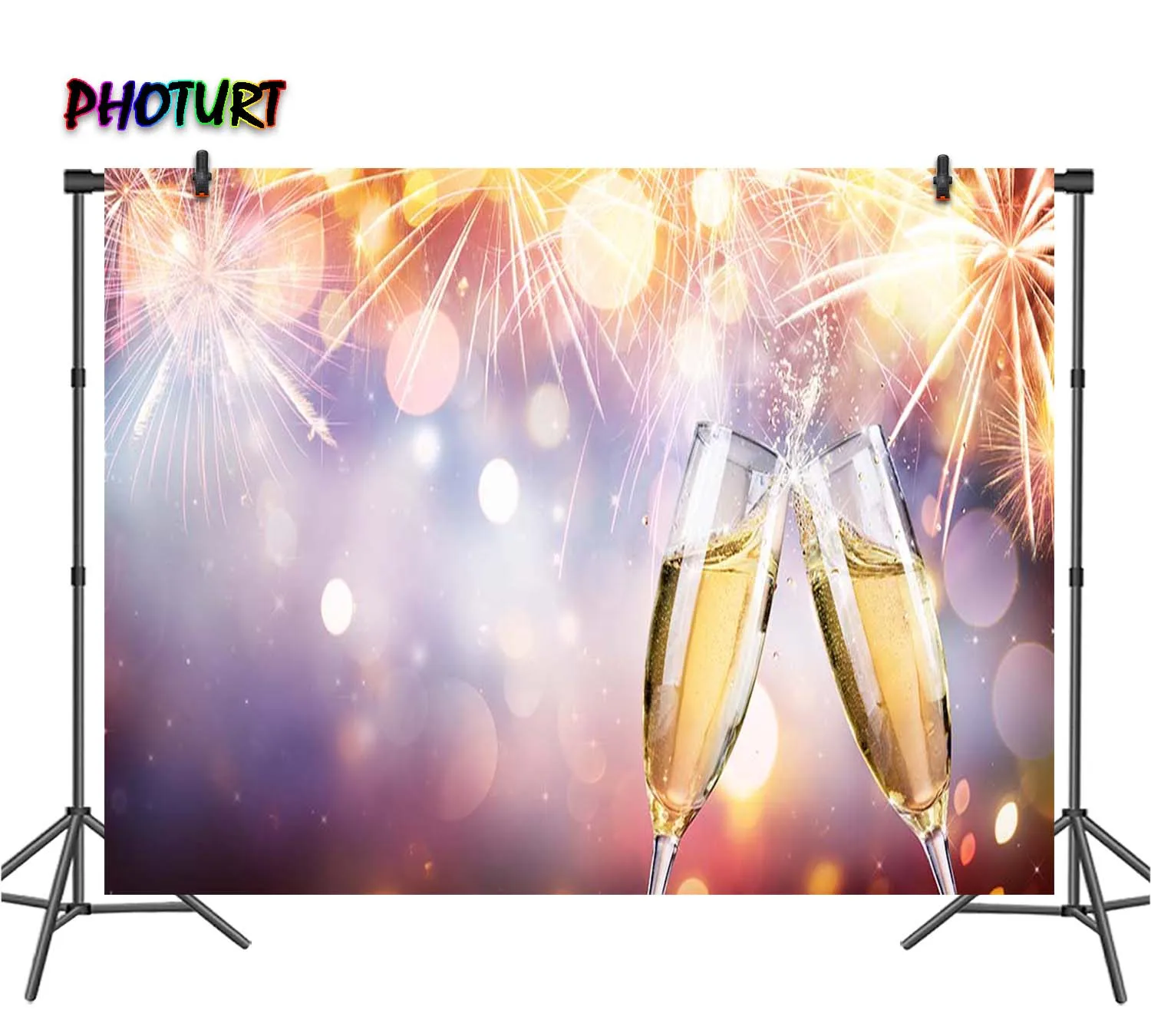 

PHOTURT Fireworks Backdrop Birthday Festival Decorate Background Glitter Champagne Vinyl Photography Banner Studios Props