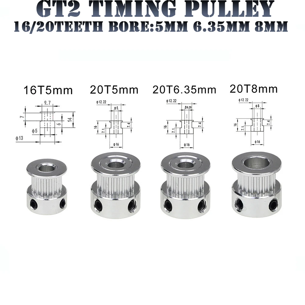 GT2 20Teeth 16 Teeth 20 Teeth Bore 5mm/8mm Timing Alumium Pulley Fit For GT2-6mm Open Timing Belt For 3D Printer