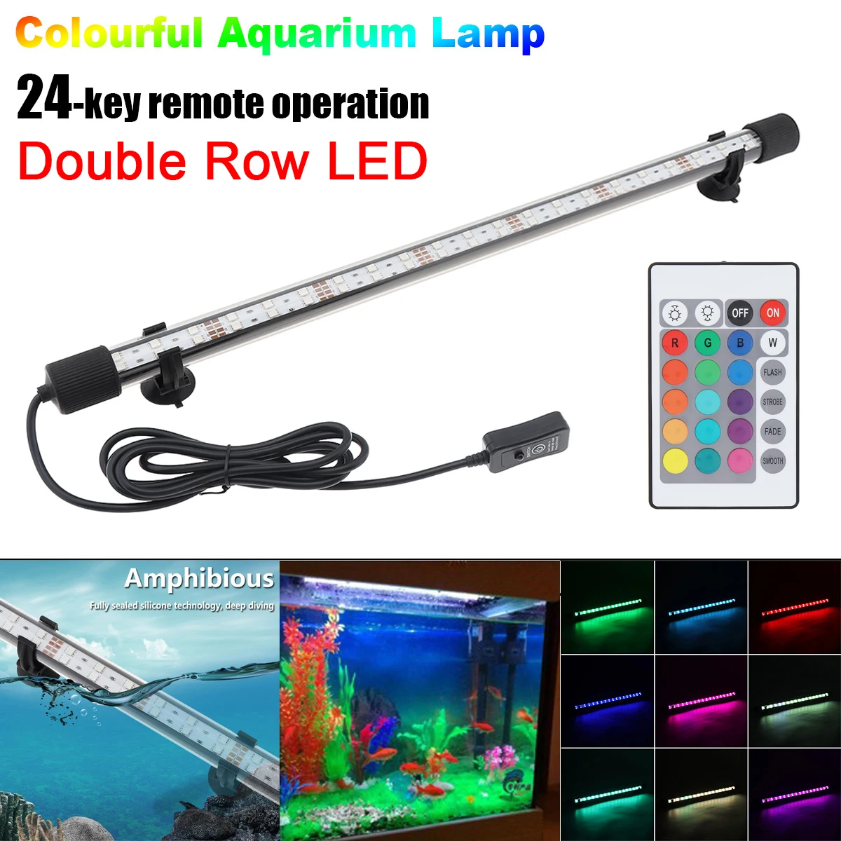 

RGB LED Aquarium Light IP68 Waterproof Fish Tank Lights T8 Double Row Super Bright Underwater Aquarium Lamp with Remote Control