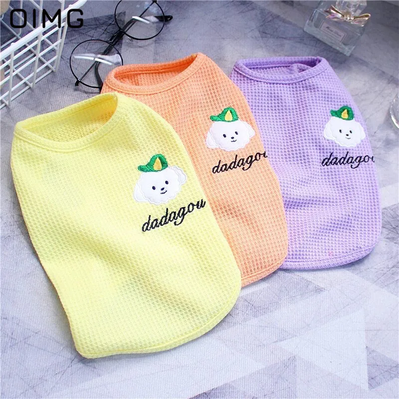 

OIMG Mesh Breathable Puppy Clothes Pomeranian Yorkies Teddy Cat T Shirt Embroidery Pet Dog Vests Summer Dog Shirt For Small Dogs