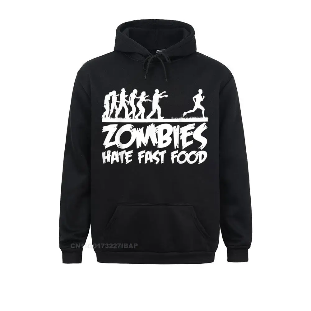 

Zombies Hate Fast Food Funny Halloween Runner Zombie Hoodie Geek Sweatshirts Hoodies For Men 2021 New Funny Sweatshirts