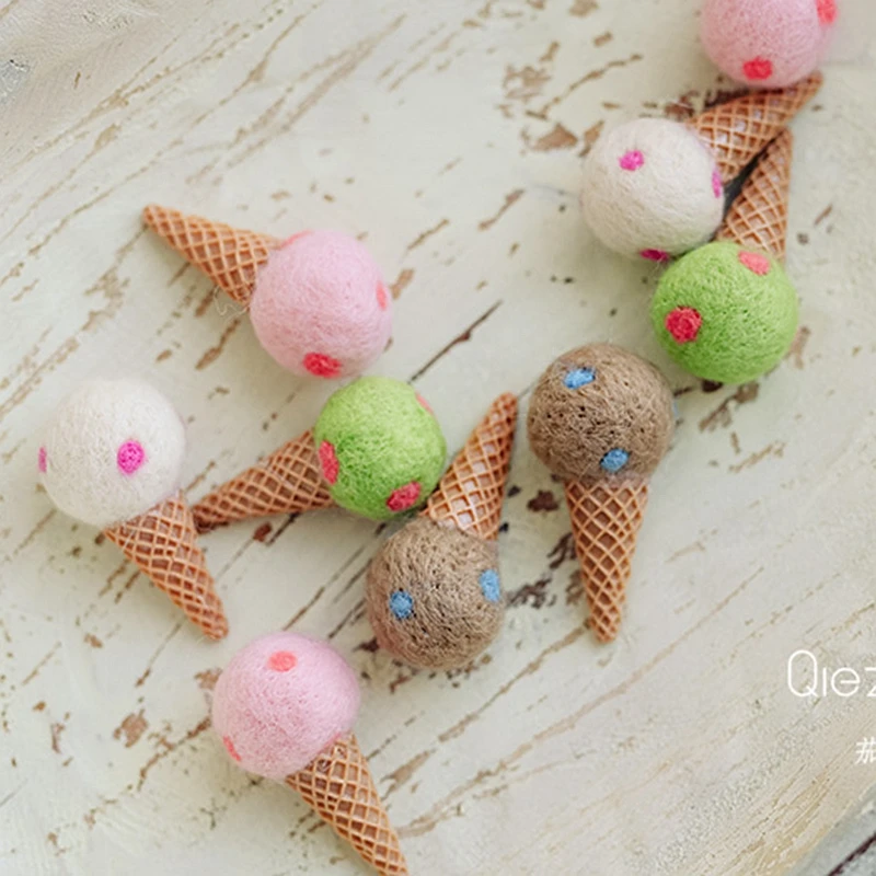 

6cm 4pcs limited edition newborn photography props Ice cream cone wool handwork Jack-a-Lent originality photography props