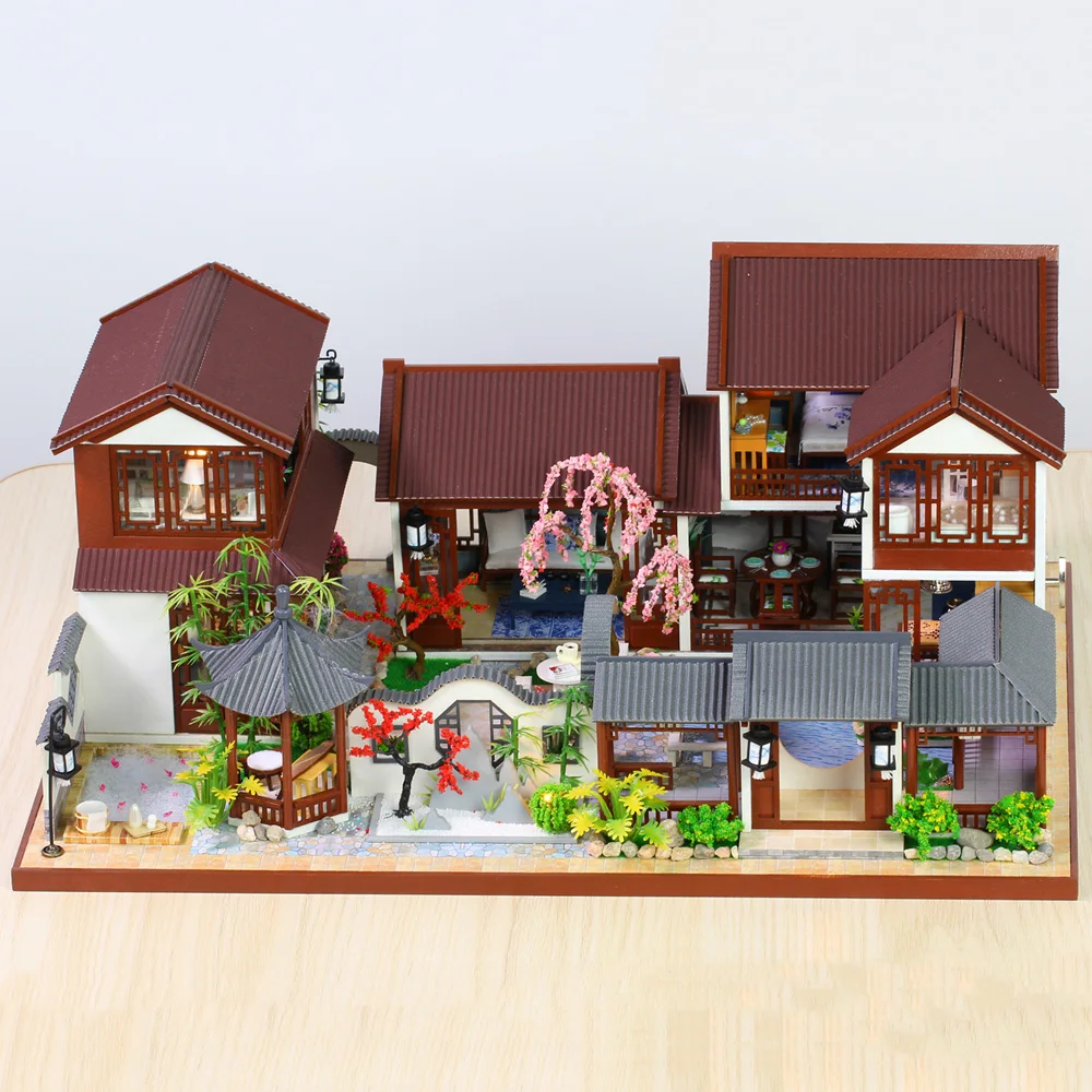 Kids Toys Diy Dollhouse Assemble Wooden Miniatures Doll House Furniture Miniature Dollhouse Puzzle Educational Toys For Children