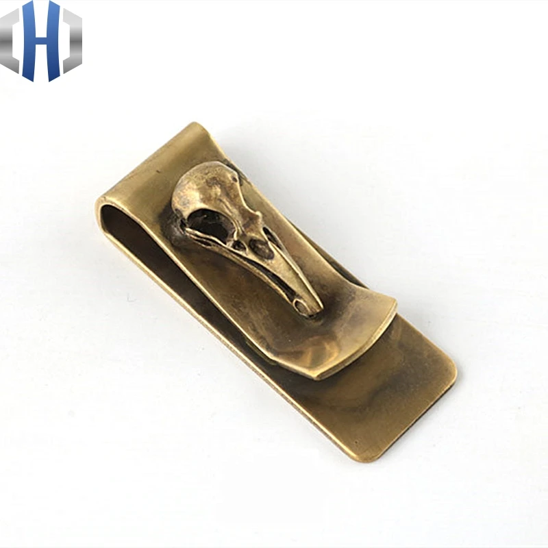 

Metal Portable Creative Brass Bird Skull Portable EDC Creative Coin Purse Ticket Holder Banknote Card Holder