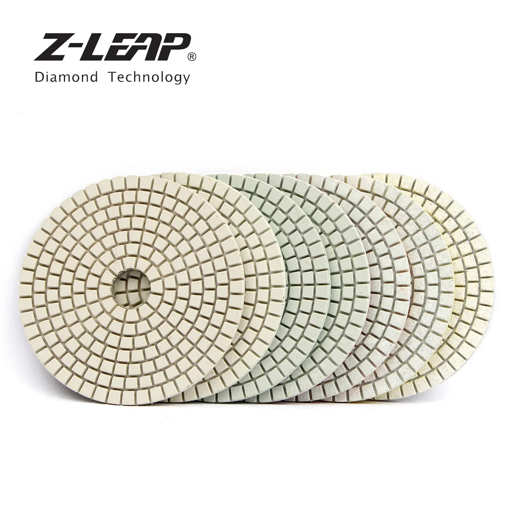 

Z-LEAP 4 Inch 7pcs/Set Diamond Polishing Pad Concrete Granite Marble Floor Grinding Disc Wet Use White Flexible Abrasive Wheel