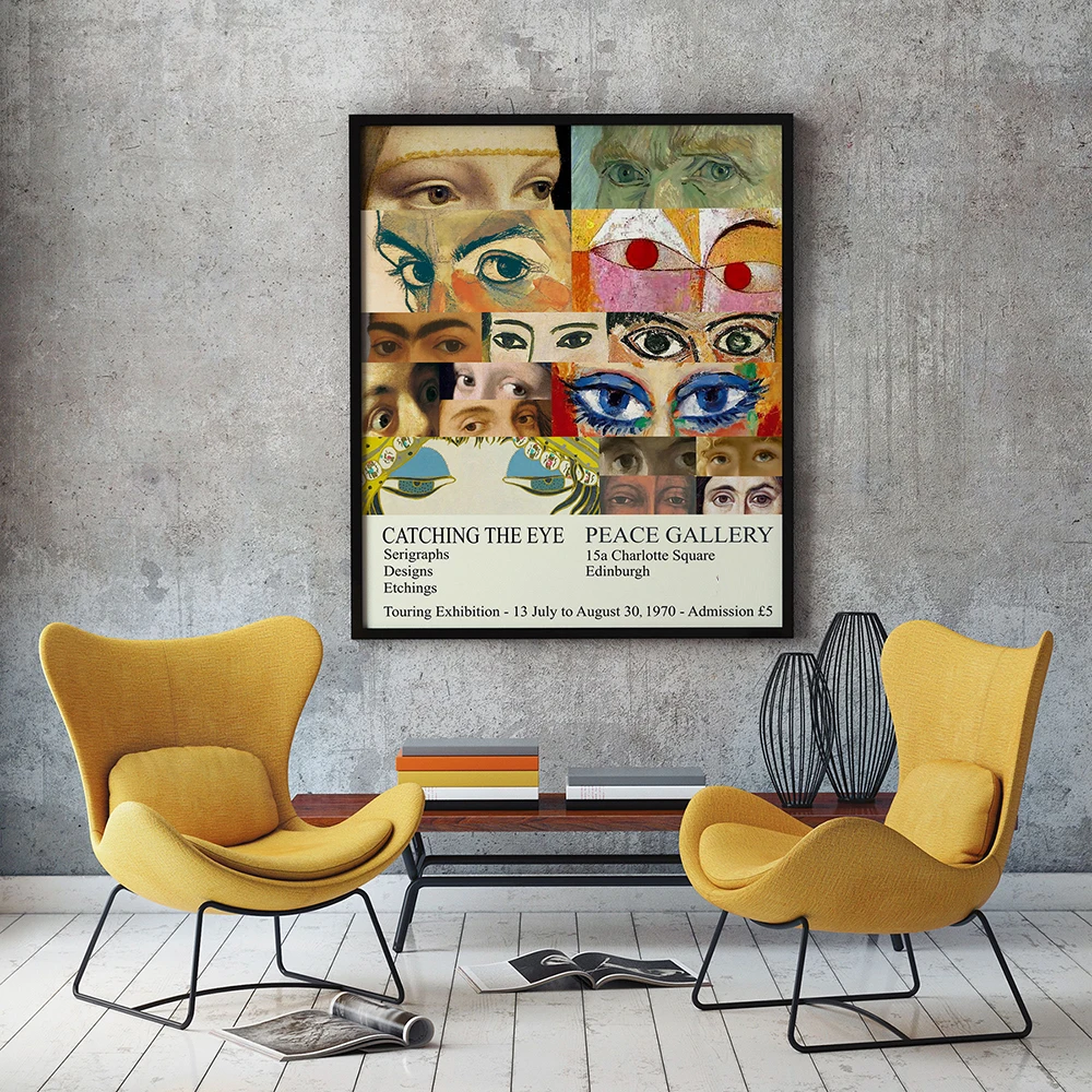 Posters and Prints All Eyes 1970 Vintage Exhibition Poster Wall Museum Art Picture Canvas Painting for Room Home Decoration