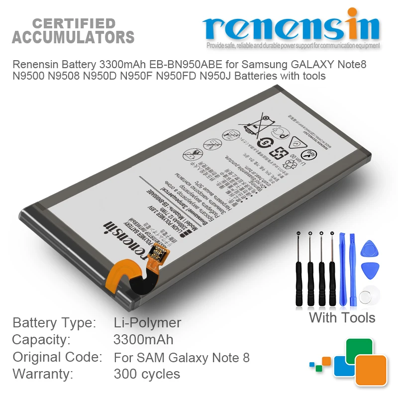 Renensin Battery 3300mAh EB-BN950ABE for Samsung GALAXY Note8 N9500 N9508 N950D N950F N950FD N950J Batteries with tools